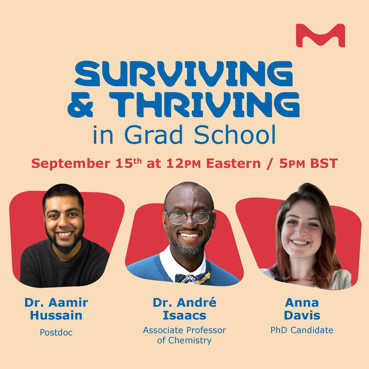 4 days until our Twitter Spaces Discussion! We’re hosting <a href="/radscientist_/">⌬ anna davis! ⌬</a>, <a href="/drdre4000/">André K Isaacs</a>, &amp; <a href="/aamirphd23/">Dr Aamir Hussain</a> to share advice on how to survive &amp; thrive in grad school. Come with questions or share your own advice. Set a reminder to join us: ms.spr.ly/6016jvIge