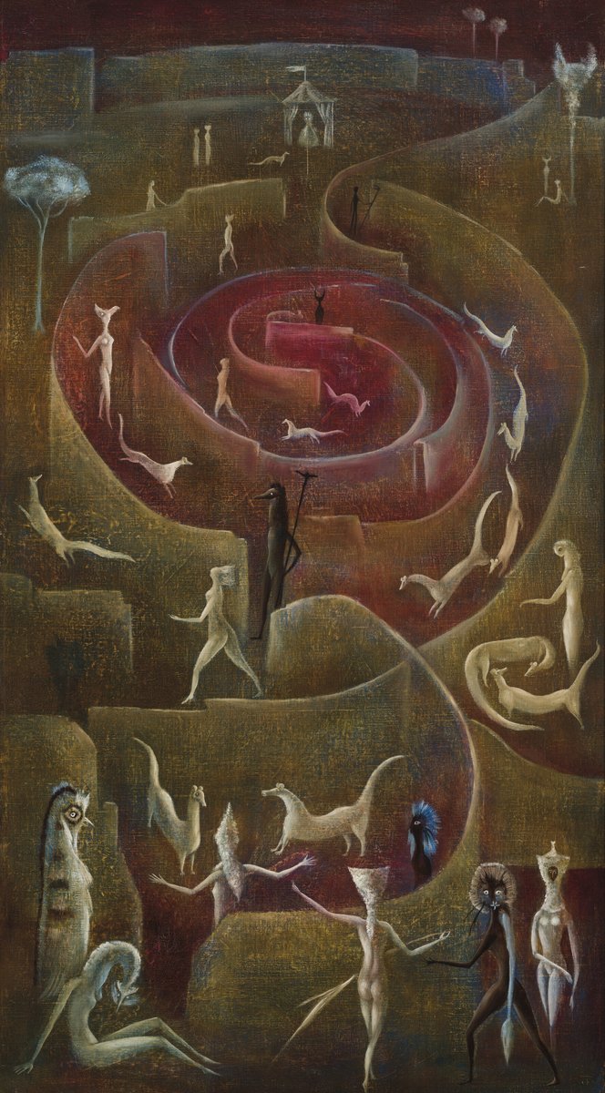 artpendix's tweet photo. Leonora Carrington
Mexican, born England
1917-2011
Ferret Race (Stoat Race)
1952
Oil on canvas
#leonoracarrington #artpendix #artpendixpost #contemporaryart #oilpainting #kunst #mexicanart https://t.co/25TE6zbeMc