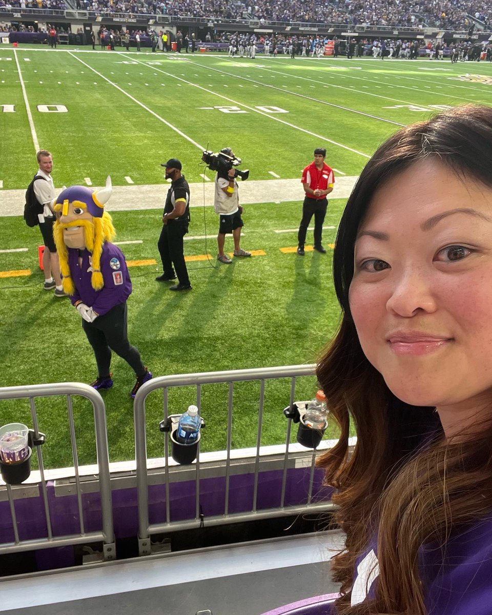 KtDrews's tweet photo. Second row for an incredible first @vikings game of the season. So glad I was there to witness in person this (hopefully) season-defining victory over the #Packers. The icing on the cake? Halftime show by @tpain! #SkolVikings  #purplepride #allidoiswinwinwin https://t.co/9JXof7gSmI