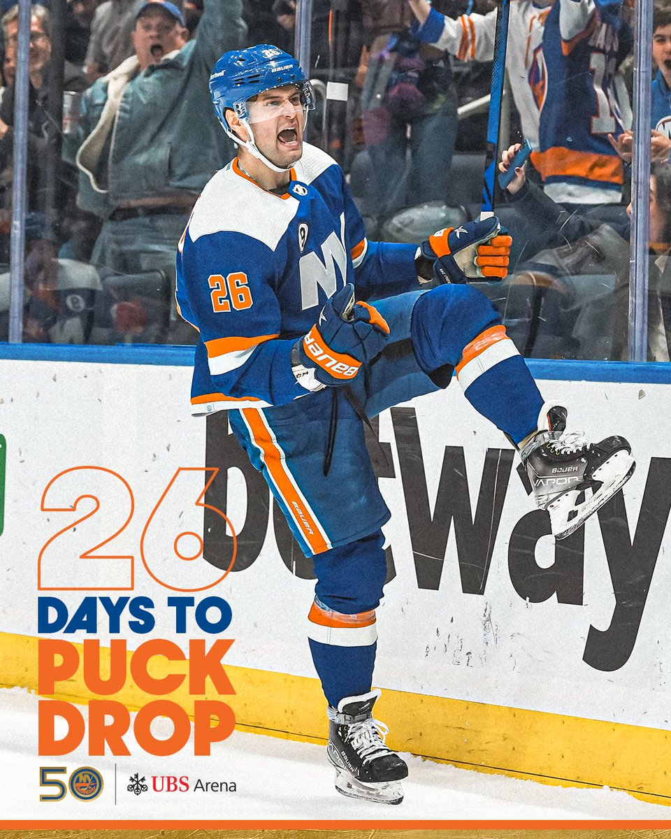 NYIslanders's tweet photo. WE PLAY HOCKEY IN 2️⃣6️⃣ DAYS! 

RT to win a Wahlstrom puck. 

🎟: https://t.co/ge9F7rPHY3 https://t.co/X76BAKBYdC