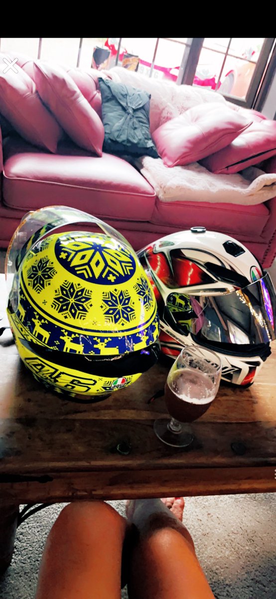 debbschanz's tweet photo. When ur given a couple of beautiful lids 🙏what else is there to do but put ur feet up+give them a good polish🤨+pinch 1 of his beers😉🫢🤫#sokind #sochuffed #shinyhelmets #cantwaittowearthem #bikes #bikers #leathers #lids #FUKIT @LeeTwarcher https://t.co/97WdLsCvFR
