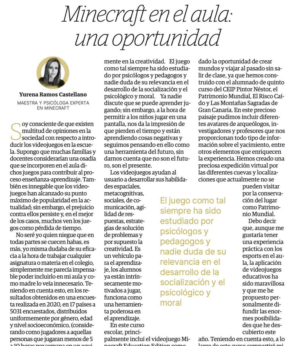 eSportTalentCan's tweet photo. Nueva invitada hoy en el #lunesdelectura! 😎

@YurenaRamos3  nos habla sobre el poder de Minecraft en #educación y de cómo lo aplica en aulas de #Canarias 🎮

Estamos avanzando en #innovación gracias a profesionales como ella 💪

#minecraft #videojuegos https://t.co/FoiLUCgzcA