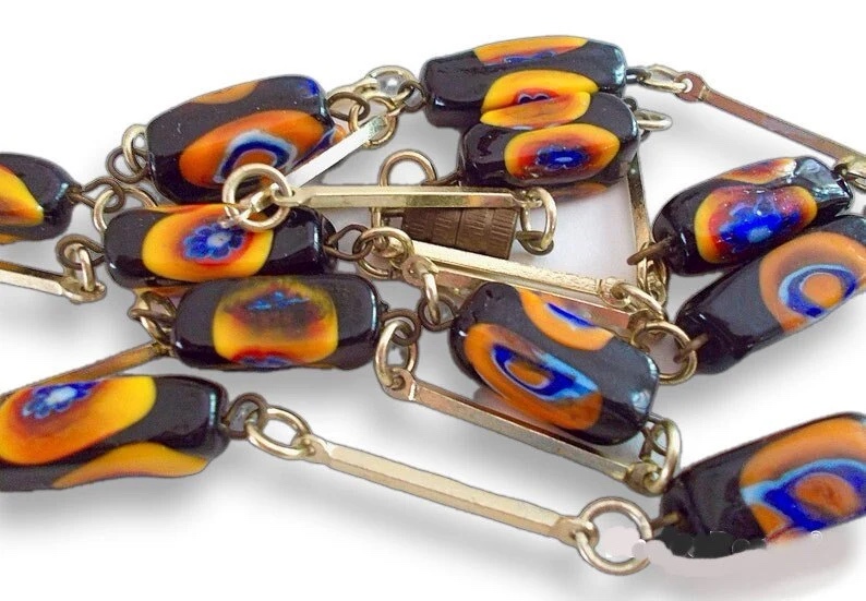 renaissancefai's tweet photo. https://t.co/mf7rs843fc 
#Millefiori #necklace #vintage #artGlass #Italian #Venetian #barlinkchain #rectangleBeads #black #glass #multicolors #long #operaLength #giftforHer #stacking https://t.co/4twOcxdpkt