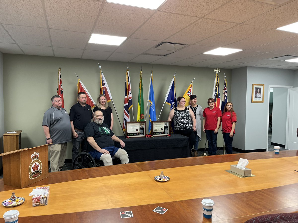 ChChurko's tweet photo. Great honour today to gather with the staff of @SaskLegion and present the family of Sgt. Robert Schrader of the @RCMPSK a commemorative shadow box. Sgt. Schrader is the namesake of our new Durum, AAC Schrader. His partner, Const. Anson, the name sake of a new Oat. https://t.co/YUa0s80WYZ