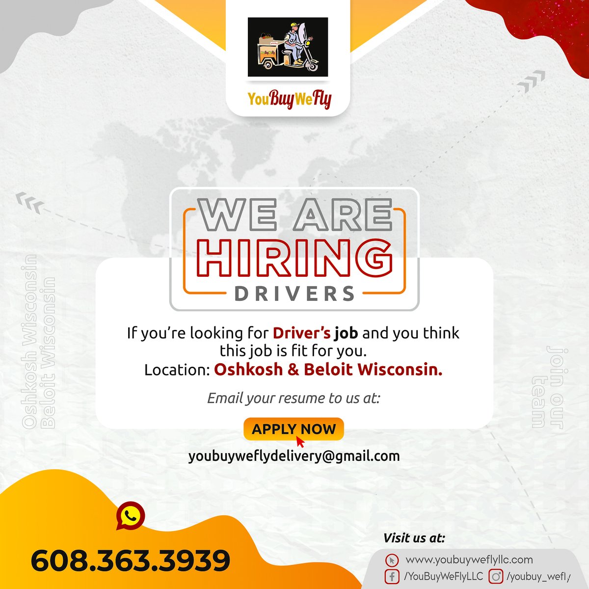 YouBuyWeFly2's tweet photo. If you’re looking for Driver’s job and you think this job is fit for you
Visit us at:
https://t.co/7OyUD4Y9Fo
Call us: +1-608-363-3939
Instagram: https://t.co/fs1cSCwugb
.
#Hiring #DriverSolutions #Medical #Transportation #ApplyNow #doctors #RideWithUs #vacancy #Medical #America https://t.co/oxbMPnokYE