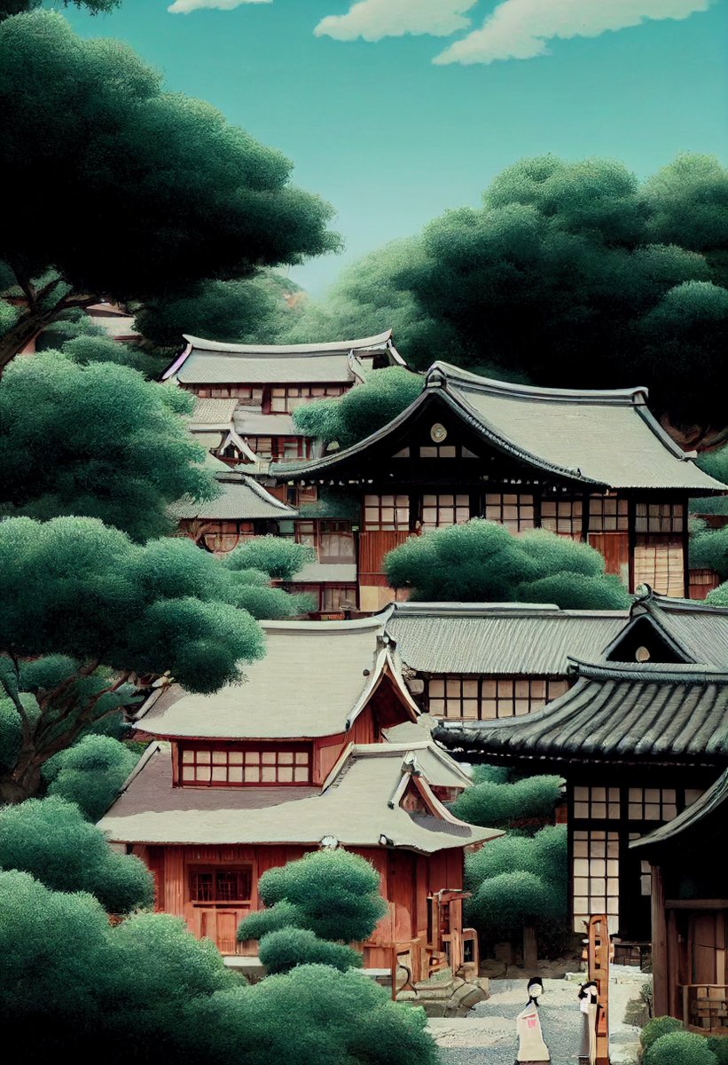 JpStar25's tweet photo. Oshin Village 
this is my first nft 🤗

#AIart #japanesevillage #tezosnft https://t.co/QlHVA5PEXP