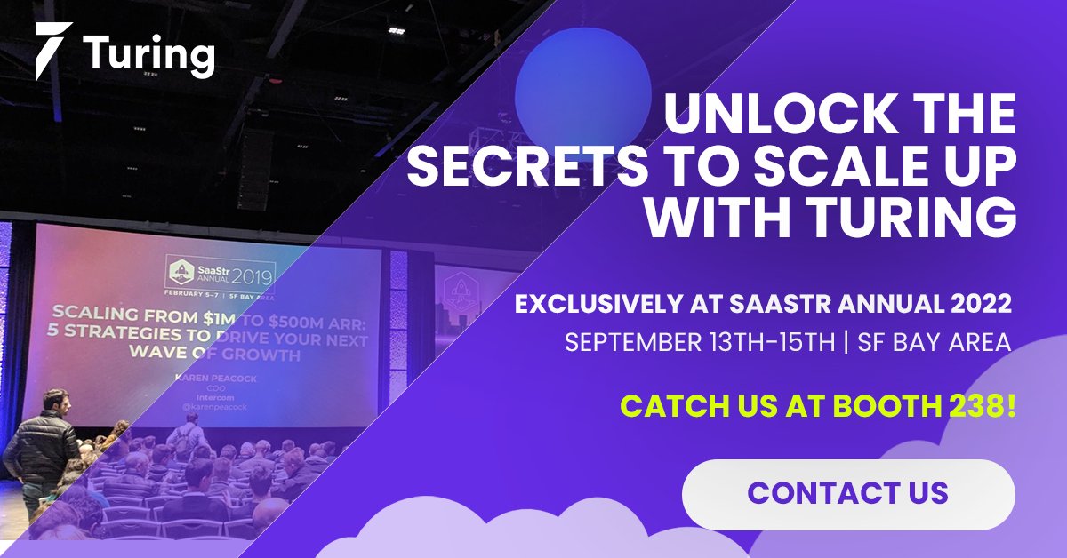 turingcom's tweet photo. Weโre heading to @saastr this September 13-15 ๐๏ธ
Catch our team at #Booth238 and stand a chance to win goodies. See you there! ๐
#SaaStr #SaaStrAnnual2022 https://t.co/iGqbpvxOix