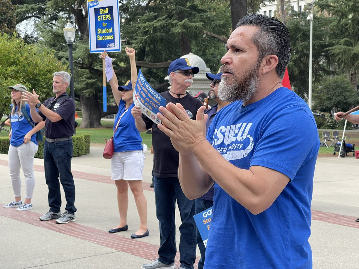 IBTlocal2010's tweet photo. Governor @GavinNewsom we are the workers who make CSU work, and we need fair pay NOW! Stand with #Teamsters, @CSUEU, and APC and sign #SB410 to restore our salary steps ✊🏽✊🏼✊🏿 https://t.co/8BoBpIzyhz