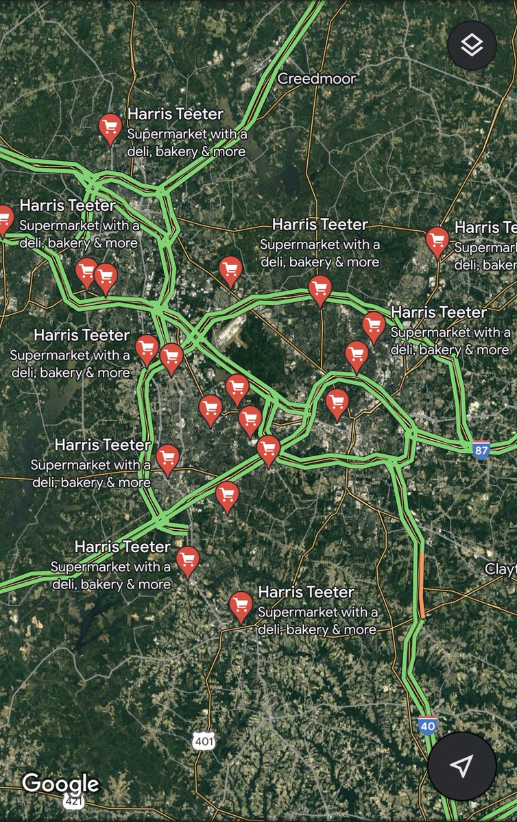 Harris Teeter dominates the Raleigh market, right? 

Not so fast. They have 0(!) stores within the market East of US-1. East of US 1 also happens to be where most of Raleigh’s Black and Hispanic populations live.