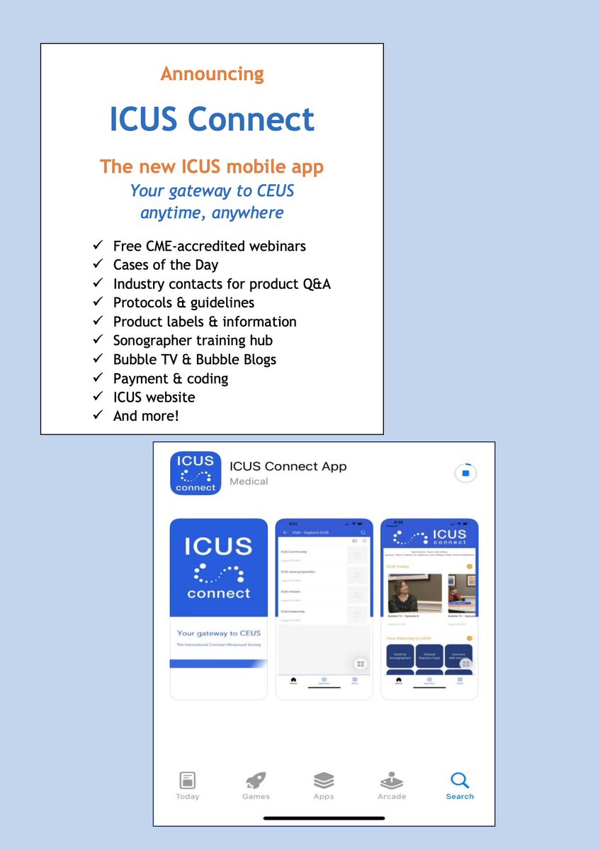 We did a thing. Introducing the @icus_society connect app - now downloadable on the Apple/Android store. This has a ton of educational content on #UEAs including protocols, guidelines, cases, etc. Please download and share! #EchoFirst @HeartDocSharon @feinstein_linda