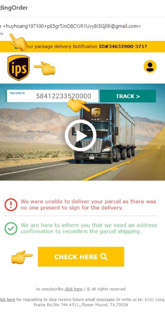 NSP_TechCrimes's tweet photo. Anyone missing a package from IPS? This spam is too good not to share! We weren’t even expecting a package. Check out that sus email address (not really Amazon Prime), suspicious “IPS” logo, pic of the UPS truck, and a malicious link asking for more information. #nottodayscammers https://t.co/Z316AG9tCq