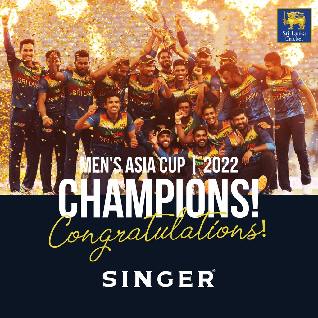singersl's tweet photo. Congratulations!!!
Sri Lankan cricket team for winning Men’s Asia Cup 2022. 

#singer #singersrilanka #singerSL #asiacup2022  #asiacupwinner https://t.co/ZYaj5rUjUX