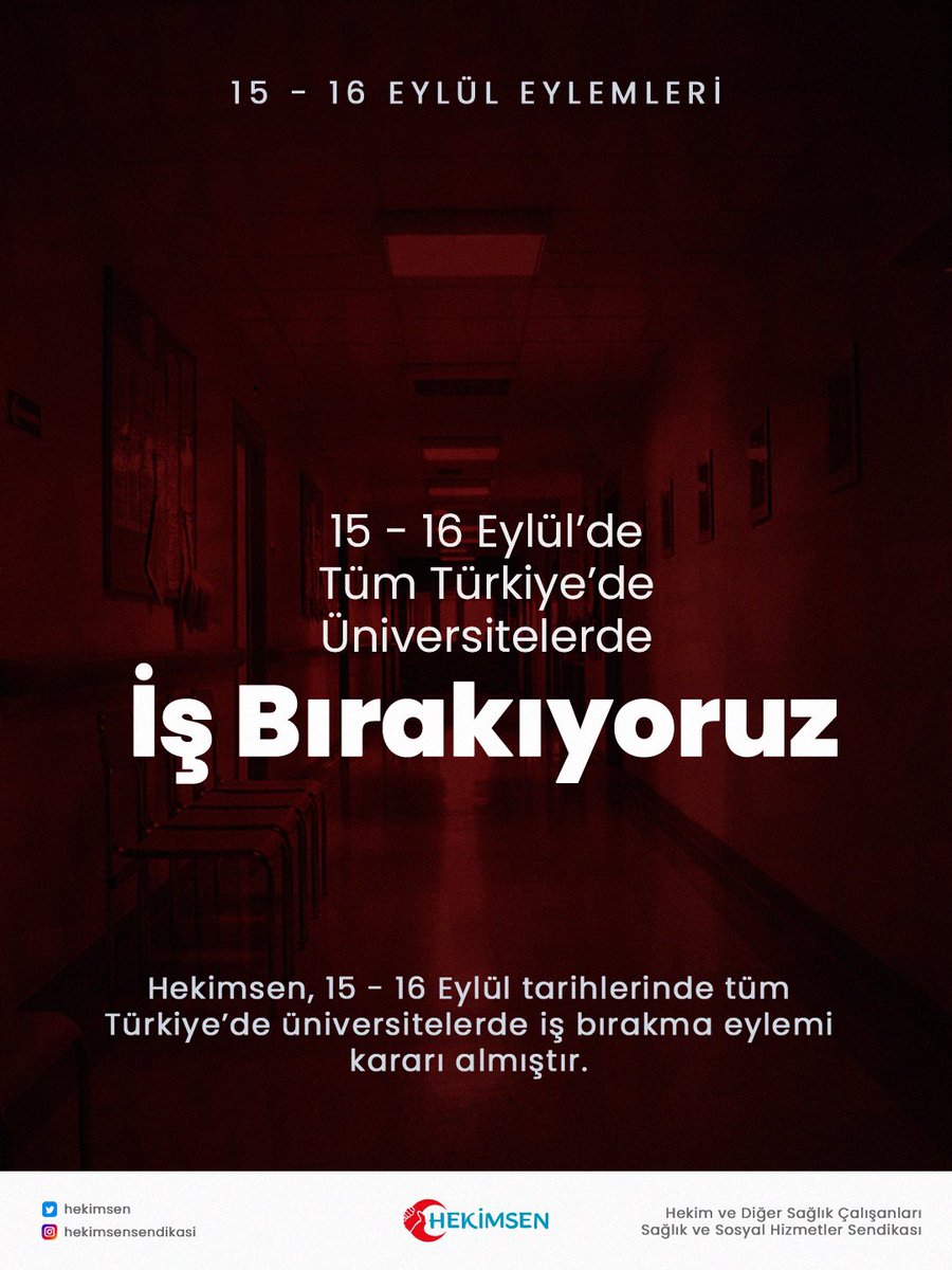 Kadrolar arası adaletsizliklerin düzeltilmesi için, tüm hekimlerin hekimliğe yaraşır özlük haklarına ve maddi haklara kavuşması için uyardık, bekledik, umut ettik, sabrettik, tükendik.

İŞ BIRAKIYORUZ.

#DoktorÜniversitedeEylemde
#ArtıkHekimsenVar
#HekimlerEylemde
