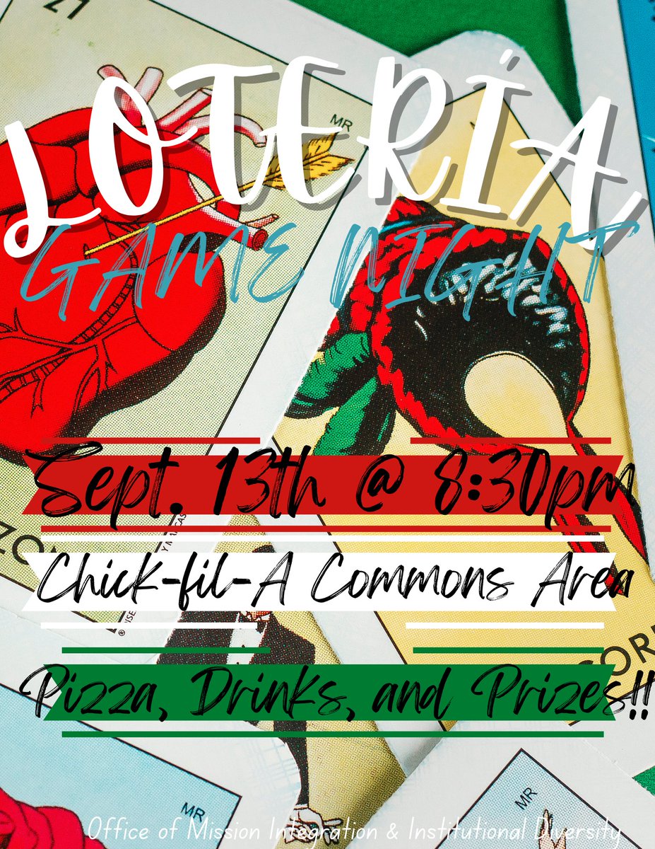 Bring your friends and join us tomorrow night for Lotería Bingo Night in the Chick-fil-A Commons Area at 8:30pm!! Food &amp; Drinks are FREE!!

#lotería #hispanicheritagemonth #MU_mci