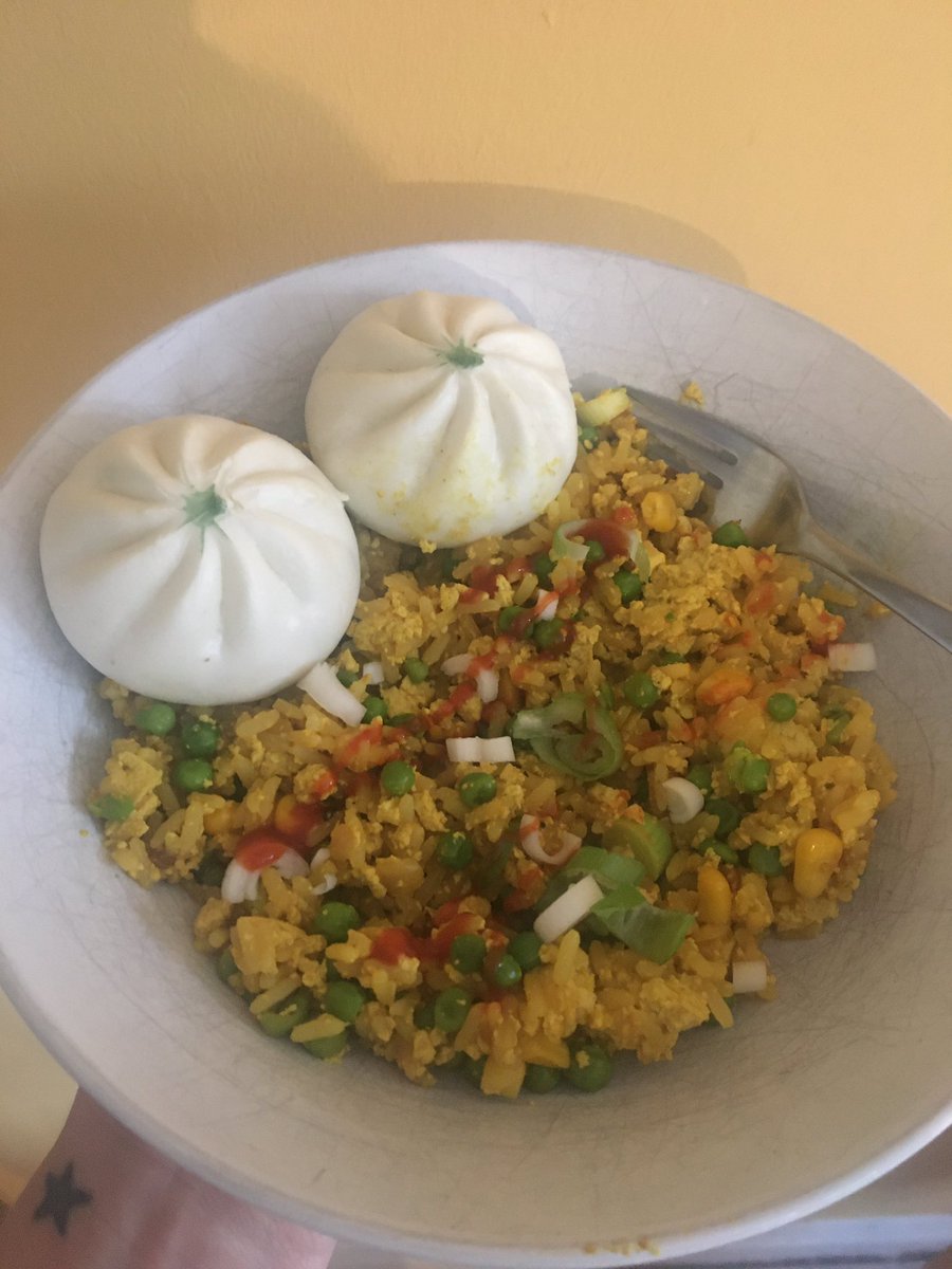 notaylott's tweet photo. Tofu fried veg rice and bao buns #foodface #vegan https://t.co/ezrUxNvEVm