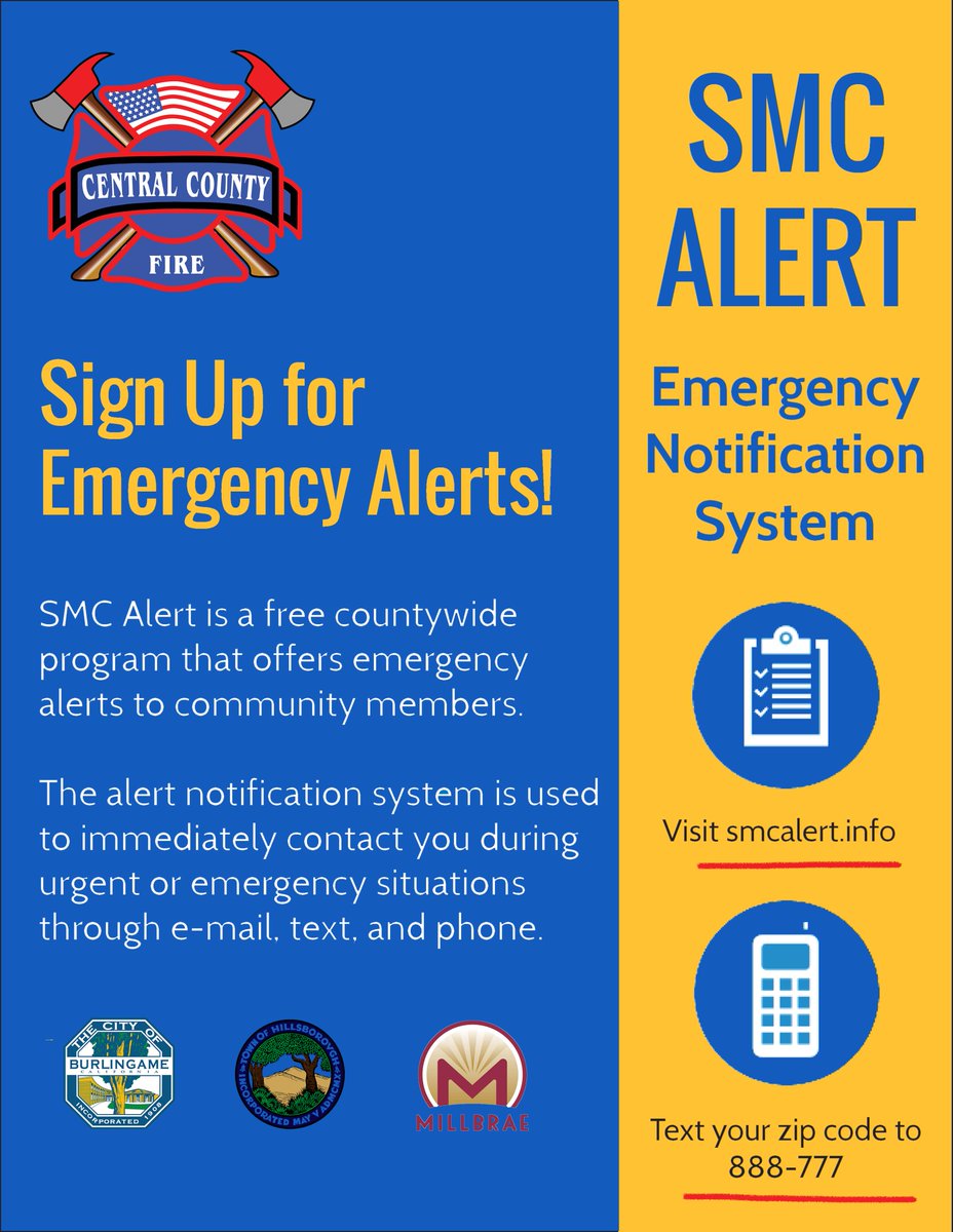centralcountyfd's tweet photo. As #NationalPreparednessMonth rolls along...Have you signed up for #SMCAlert, which serves @sanmateoco? Get real-time updates and stay informed in critical, emergency situations. https://t.co/Ffzp8x7V29👈🏽 https://t.co/tdROgyi1qM