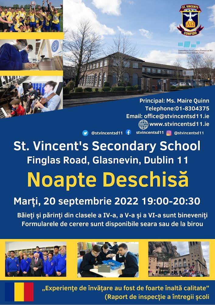 StVincentsd11's tweet photo. Our open night here at St. Vincent's Secondary School is next Tuesday 20th September from 7pm until 8:30pm. Boys and their parents from 4th, 5th and 6th class are welcome! 
We look forward to meeting you all! #ERST https://t.co/3mm0ECyVT4