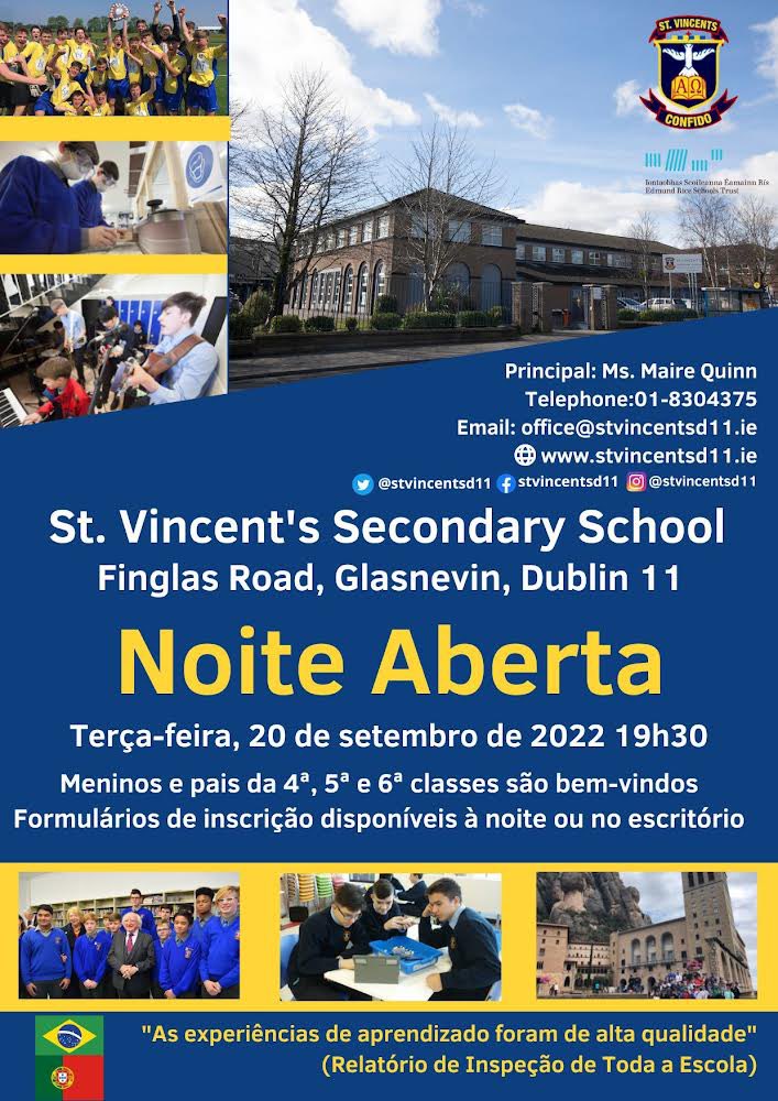StVincentsd11's tweet photo. Our open night here at St. Vincent's Secondary School is next Tuesday 20th September from 7pm until 8:30pm. Boys and their parents from 4th, 5th and 6th class are welcome! 
We look forward to meeting you all! #ERST https://t.co/3mm0ECyVT4