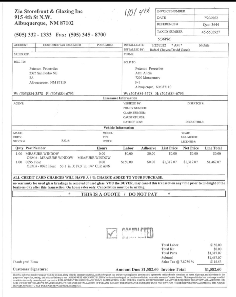 MrDougPeterson's tweet photo. $2,698.70 paid for 2 recent glass breaks. Also, multiple trespassers removed at our expense within the last 24 hours. Property owners are not getting the services from the government we pay for because @MayorKeller instructs @ABQPOLICE not to arrest for misdemeanors except DUI. https://t.co/YzcpF7igcK
