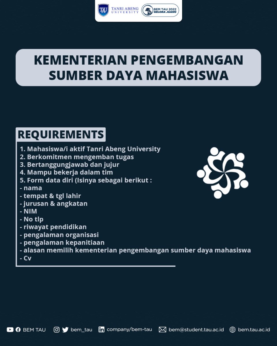 bem_tau's tweet photo. Teman - teman juang dapat mengecek kementrian yang kalian inginkan dan membaca kualifikasi - kualifikasi yang ada sesuai dengan kementrian nya masing - masing. 

Kalian dapat mendaftarkan diri melalui QR Code yang telah tersedia atau mengunjungi tautan berikut : https://t.co/kVo4sA0kvf