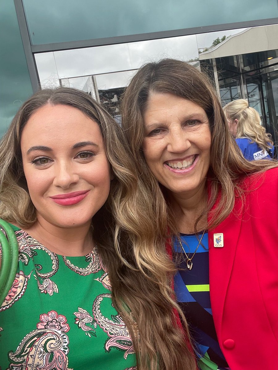 HITeaWithGrace's tweet photo. Waiting in line with @jbrant7, President of the Oncology Nursing Society. Oncology nurses are most concerned with the staffing shortages right now and looking for new ways to be included in virtual care opportunities. The #patientvoice &amp; #nursevoice matters #cancermoonshot #asco https://t.co/yFMHQEnhRL