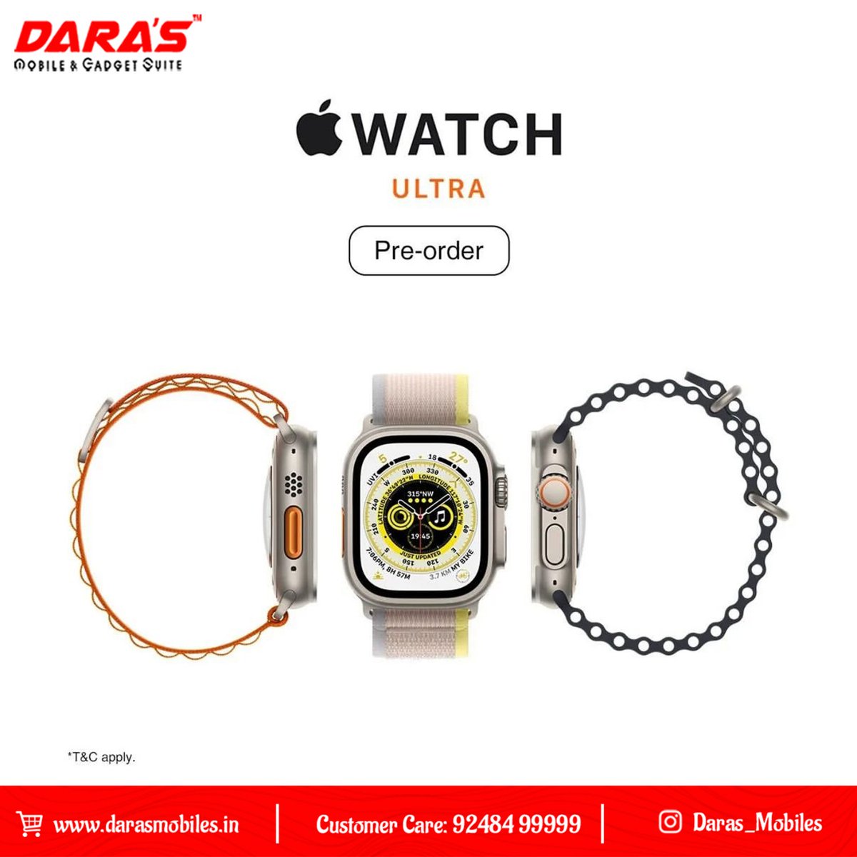 gupta9989's tweet photo. It's time to Pre-Book! The Newly Launched Apple Ultra Watch will soon be yours!
 
Our Prices are less than online!
Call Now : 92484 99999
Shop Online : https://t.co/SjMx39MwWX 

#daras #darasmobiles #apple #applewatch8 #applewatchultra #applewatchse #smartphone https://t.co/oaGs4NThD1