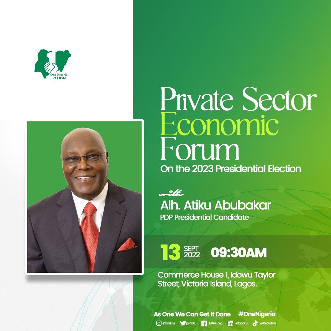PrinceElvisOse's tweet photo. Tomorrow, His Excellency, Atiku Abubakar Will Be Live In Lagos Tomorrow By 9:30am 🕤 At The Commerce House, Victoria Island Lagos To Dissect His #PolicyDocument To Nigerians And Also Analyze His Plans To #RescueNigeria
To Follow Live, Stay With This Hashtag #️⃣ #AtikuAtLCCI https://t.co/ett0gm6G0a