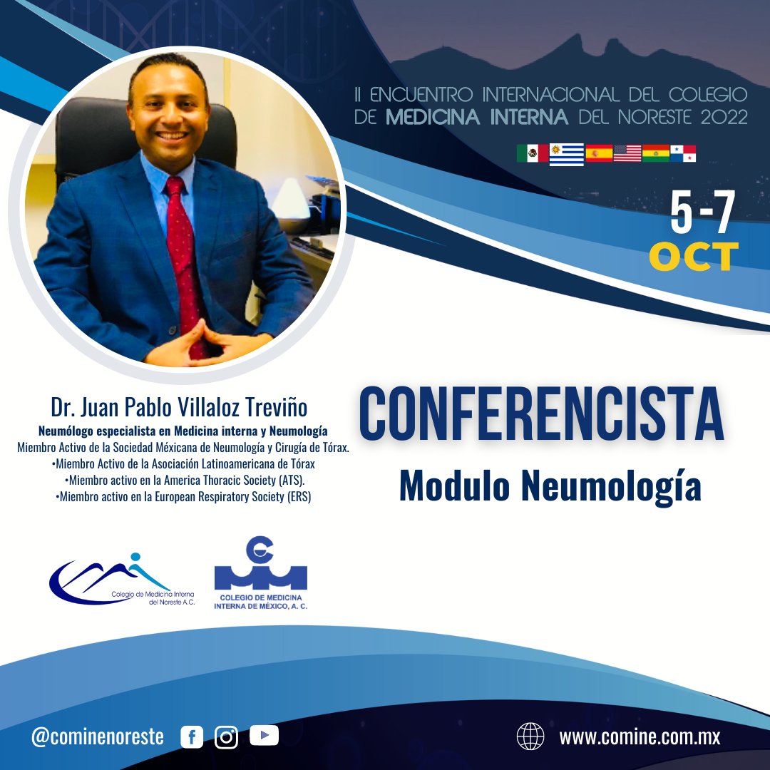 AcNoreste's tweet photo. Te presentamos al Dr Juan Pablo Villaloz Treviño quien será parte de nuestros ponentes en nuestro II Encuentro Internacional 

📍Modalidad Presencial 5, 6 y 7 de Octubre 
📩¡Inscripciones abiertas! envíanos un correo a: comine2122@gmail.com 

#medicinainterna 
#cmim #comine https://t.co/pzPy1CcEZK