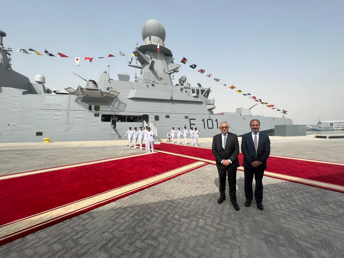 Fincantieri's tweet photo. #Fincantieri, rappresentata dal Presidente Graziano e dall'AD e DG Folgiero, ha partecipato alla celebrazione per l'arrivo in #Qatar della corvetta #AlZubarah e dell'OPV #Musherib.
Inaugurati inoltre uffici Fincantieri Services Doha, che seguirà l’attività del Gruppo nell’area. https://t.co/Zg8THeOKBN
