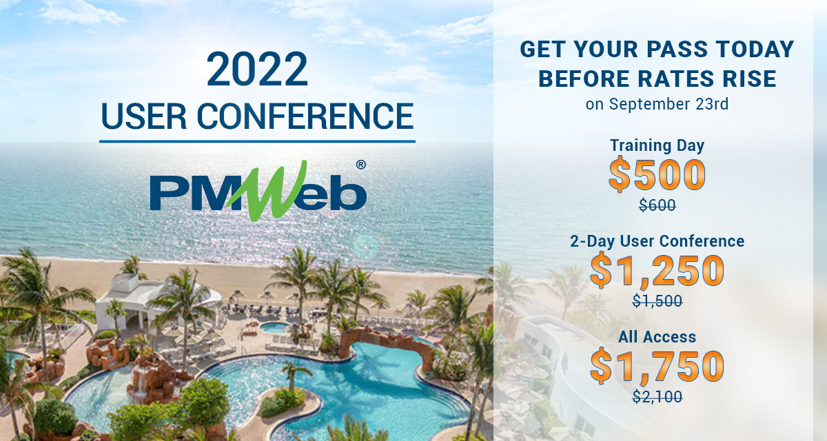 PMWeb's tweet photo. Less than two weeks left to take advantage of our Early Bird pricing for the PMWeb 2022 User Conference. Group rates are also available so you can bring the whole team.
https://t.co/fxiC49lTHN https://t.co/4muHdkapO9