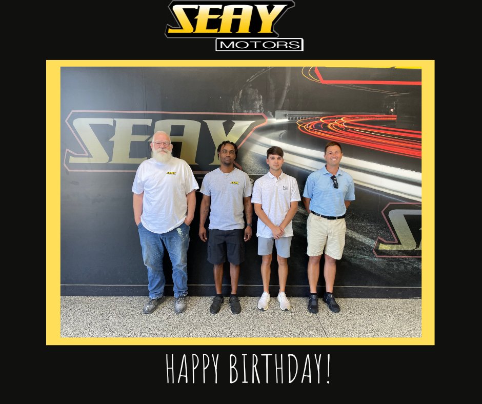 Seay_Motors's tweet photo. It's Birthday Monday at Seay Motors! For the month of September we are celebrating: Barry Guthrie, Tienne England, Garrett Seay, and Andrew Stahr! Happy Birthday to some of our wonderful staff here at Seay Motors!

#BirthdayMonday #seaymotors #celebrate https://t.co/E5gVLReVwu