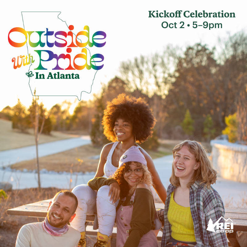 REI's tweet photo. Join us Oct 2 for a Pride kickoff celebration at our Perimeter store! Register now for your Pride Kit, sweepstakes & more. #OutsideWithPride