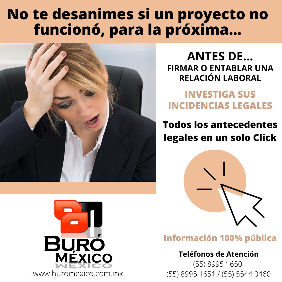 BuroMexico's tweet photo. Antes de cerrar tratos, contratar personal o colaborar con alguien; consulta:
Buró México, información 100% pública.
Todos los antecedentes legales en un solo Click.
#reporte #legal #méxico #CDMX #seguridad #recursoshumanos #Informe #pymes #pymesmexico #empresas #colaborador https://t.co/5CxzC6myRb