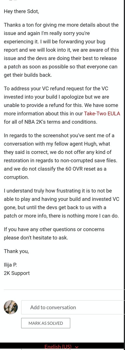Sdot2307's tweet photo. @2KSupport Great help u guys are... and yall not gonna refund me smh #fix2k https://t.co/3EshcDJWF0