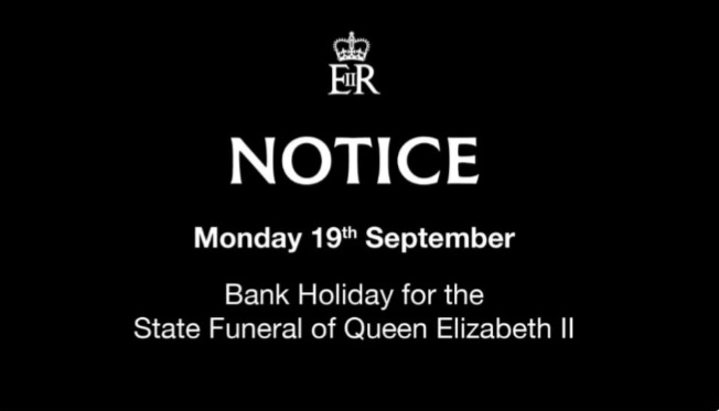 Notice: Monday 19th September, the date of Her Majesty Queen Elizabeth II's state funeral, will be a national Bank holiday. 

School will be closed on this day.