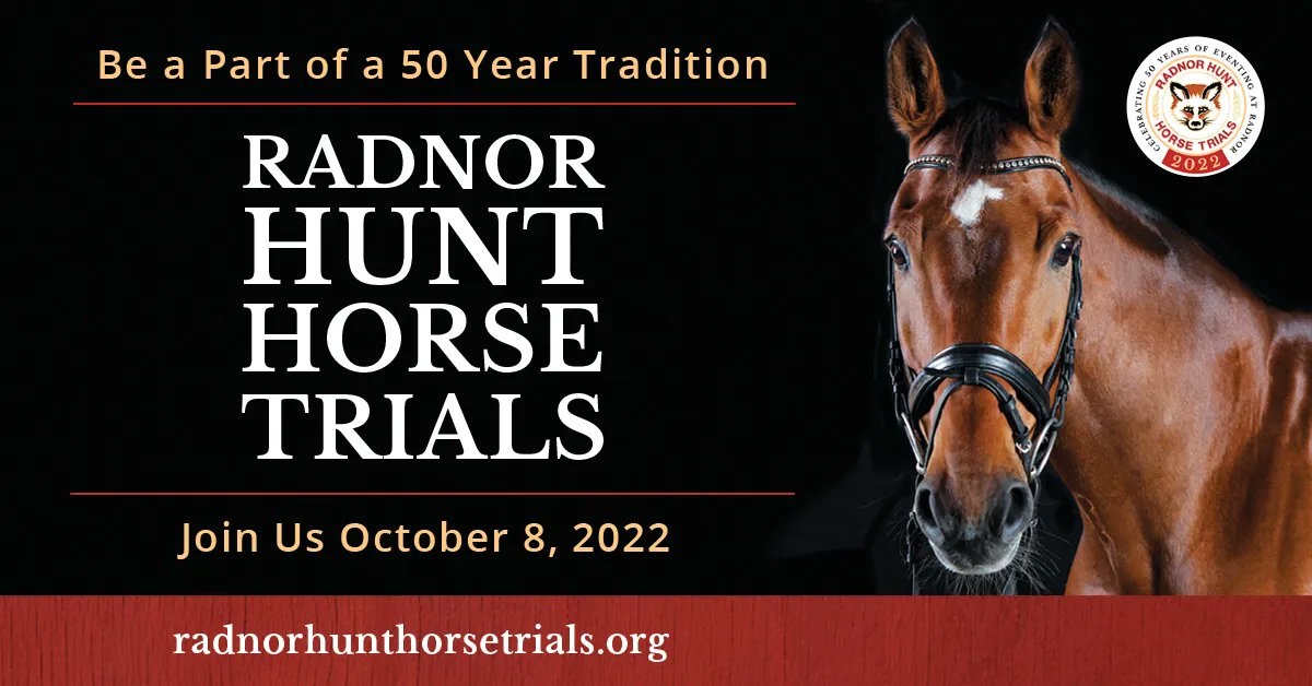 RadnorHunt_HT's tweet photo. Join us October 8th for the 50th Anniversary of the Radnor Hunt Horse Trials at the prestigious Radnor Hunt Club! Our event includes Dressage, Show Jumping, Cross Country &amp; our NEW! Modified Division. For general event information visit: https://t.co/ZzU1uOCVFT. https://t.co/zPLbn5hZPW