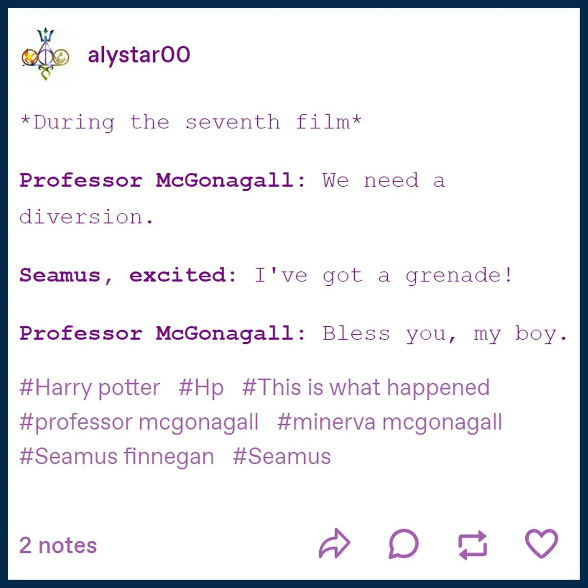 MuggleNet's tweet photo. We all shed a tear for Seamus when he could finally use his blowing-up skills for good! #MuggleNetMeme #SeamusFinnigan #ProfessorMcGonagall #DeathlyHallowsPart2 https://t.co/RweULQUoyn