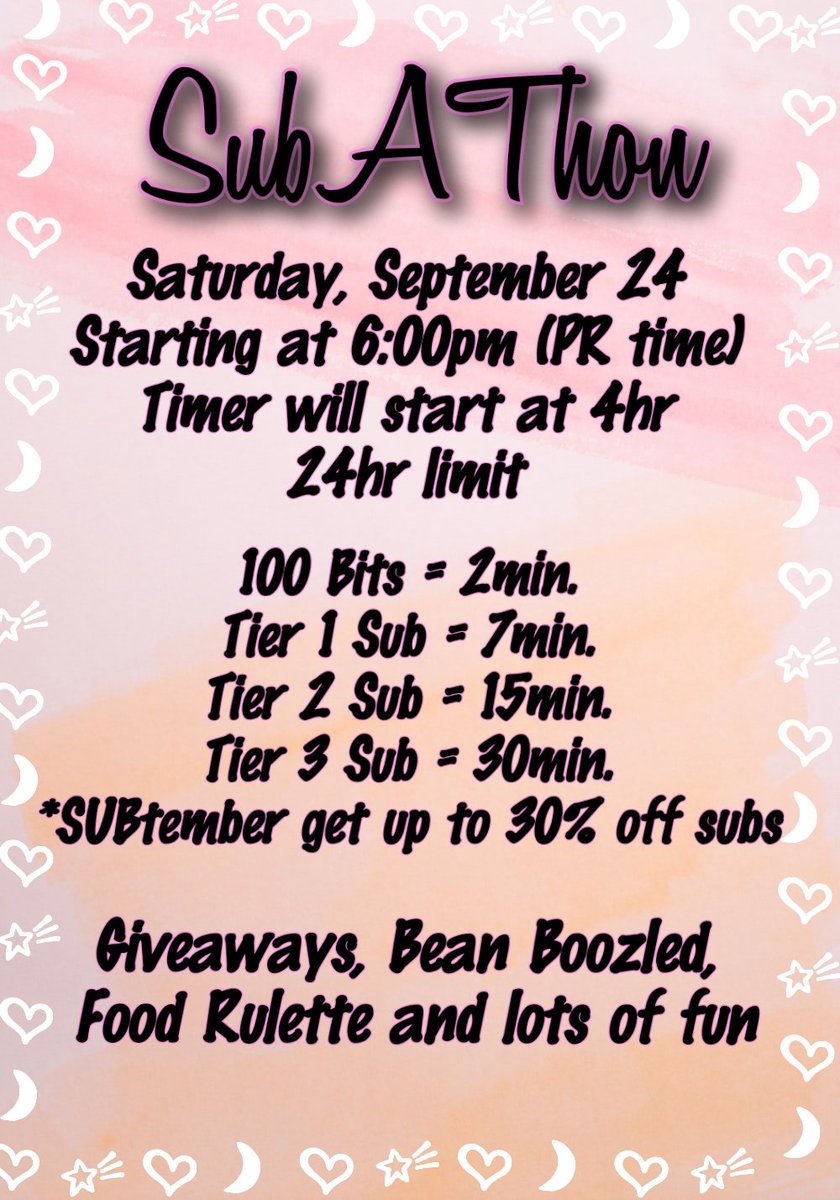 LaBebaGamer's tweet photo. Come, have fun with me and be part of this event on September 24th, put it on your calendar at 6:00pm on Twitch I promise we'll have fun 🥰
#Subtember #subathon #twitch #TwitchStreamers #gamergirl #Giveaway #StreamerCommunity #StreamersHispanos 
https://t.co/zZOXvXEQ6Q https://t.co/dyvaTWSM5r