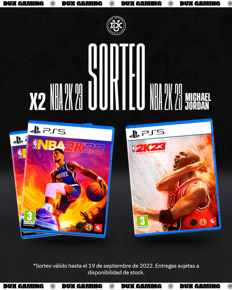 TeamDUXGaming's tweet photo. ¿Ganas de NBA2K23?🏀
¿Quiere ganar uno?👀

Pues te traemos el sorteo de 3 NBA2K23 con dos pasos:
➡️1. Seguir la cuenta de @TeamDUXGaming
➡️2. Dar RT a este tweet

Los juegos son de PS5 validos únicamente en España.
Sorteo valido hasta el 19/09/22.
¡Suerte a todos! https://t.co/6S51Lgkcqc
