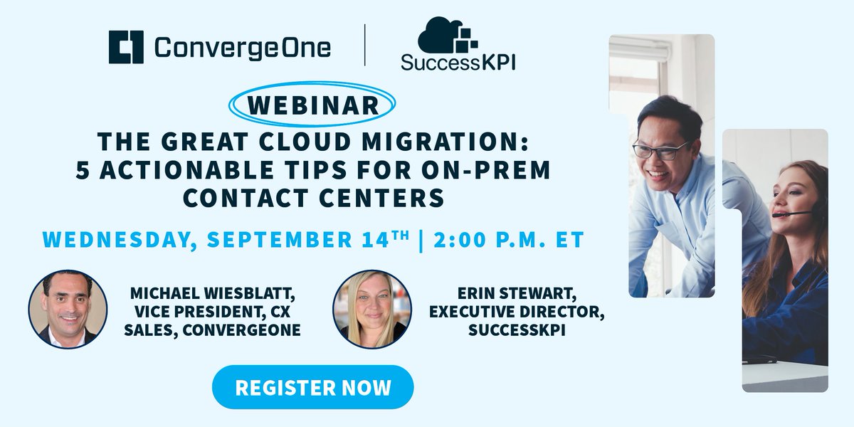 Does moving your #ContactCenter to the #Cloud seem daunting? Get 5 actionable tips for cloud migration and learn traps to avoid during our webinar with @SuccessKPI THIS WEDNESDAY! Register now: hubs.li/Q01lVCzS0 #CX #HybridCloud