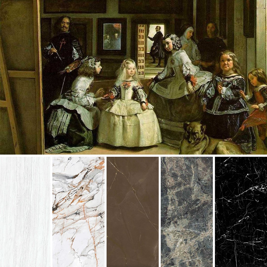 evolvsurfaces's tweet photo. Las Meninas (or The Ladies-in-Waiting) is a painting by Diego Velázquez that depicts the court of Infanta Margaret Theresa of Spain. We were reminded of Neolith when viewing this artwork and decided to make a palette to accompany it.
.
.
.
#Neolith #TouchFeelLive https://t.co/W2Bvfa9t82