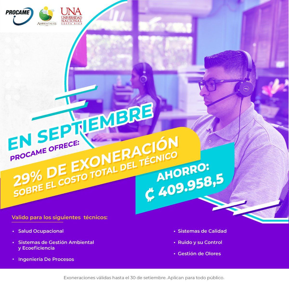 PROCAME_UNA's tweet photo. Matrícula Abierta - Cursos Técnicos 2022-2023
Consulta por nuestras exoneraciones especiales del mes de septiembre
Más información, contáctanos al WhatsApp 8443-2877 o al correo electrónico procame@una.cr
#educacióncontinua #capacitaciones #ambiente #metrología #calidad https://t.co/UJd8rr6h3t
