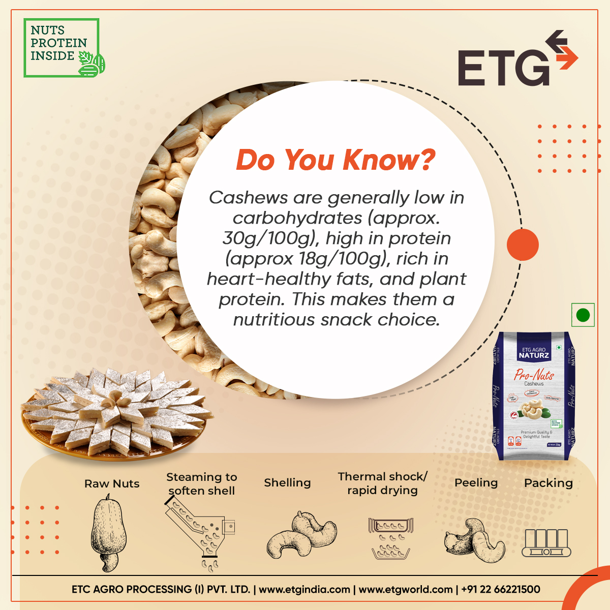 ETGAgroIndia's tweet photo. Cashews are a versatile addition to any diet. Add to your favourite foods, or sweets and sauces using cashews as the base. If possible, pick dry-roasted, or "raw" types.
Know more about our products on https://t.co/xpXHwuUGD2
#etg #etgindia #exporttradinggroup https://t.co/9oyY3AMF7h