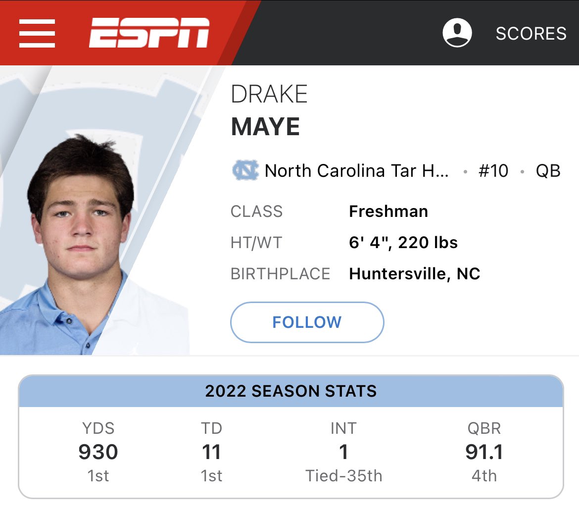 tatefrazier's tweet photo. Drake Maye is #1 in the country in both yards and touchdowns https://t.co/RcNQvujiKn
