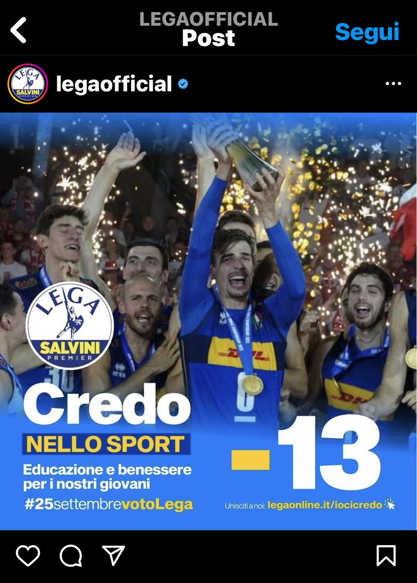 mauroberruto's tweet photo. Così oggi il profilo ufficiale Instagram della @LegaSalvini. 
#credo che se esistesse il mondiale di cialtroneria lo vincereste per distacco.

@Federvolley @Coninews https://t.co/auBrtkzv2s
