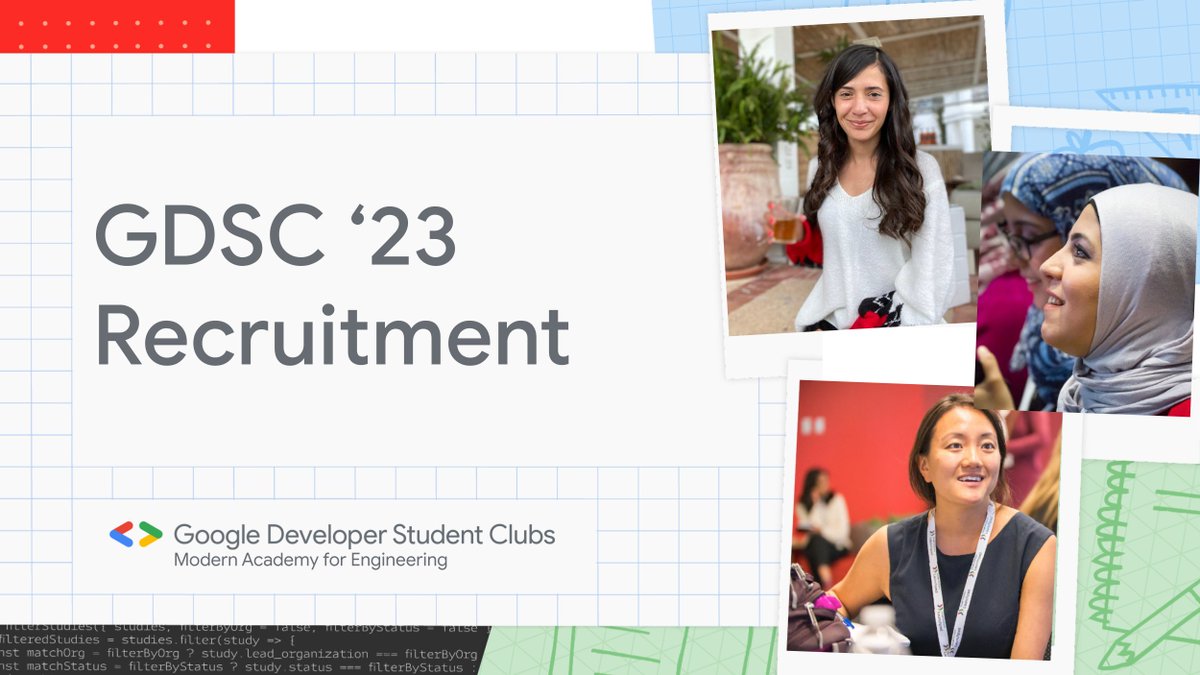 GDSCMAE's tweet photo. We are recruiting NOW join us! 🔥👇
https://t.co/0L4bGrfUM6
@EricaKHanson, @iayazedan, @abid_salim, @HabibLila, @asmaachad
#GDSC
#GDSCMAE
#MENADSC
#GDSCEgypt
#Google #DeveloperStudentClubs https://t.co/l8U3EhDCHt