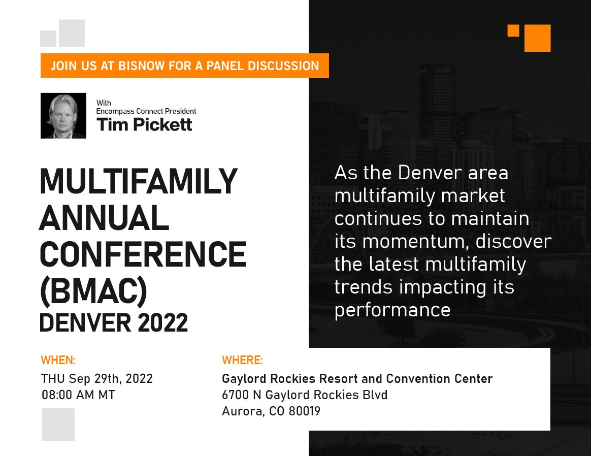 sentrysecurity's tweet photo. @EncompassAV Honored to be speaking at the upcoming Denver Bisnow Multifamily Annual Conference (BMAC). FUTURE-PROOF MULTIFAMILY THROUGH TECHNOLOGY AND AMENITIES!  
Join us for insights &amp; networking https://t.co/XsEKR43Tbn https://t.co/dZ0AuUyzQE