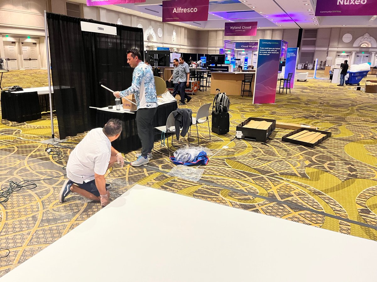 ETHERFAX's tweet photo. We've been hard at work setting up our booth and can't wait to see everyone at #CommunityLIVE tomorrow! If you're attending, be sure to visit us at Booth #32. @Hyland https://t.co/tiXKlY4dj3