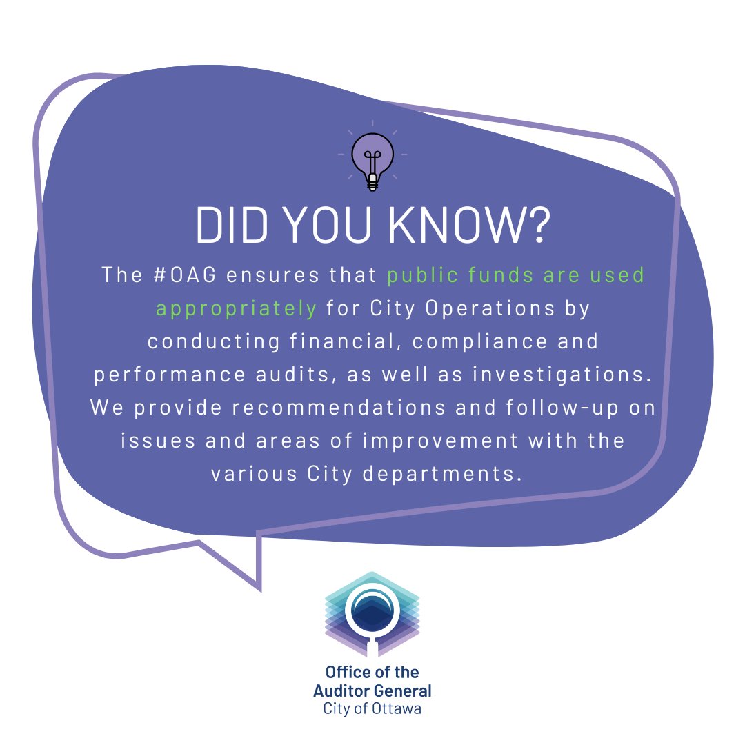 oagottawa's tweet photo. #Somefacts: The #OAG ensures that public funds are used appropriately for City Operations.
Learn how below 👇
#OttNews #Ottawa https://t.co/gN92ZLZVoe