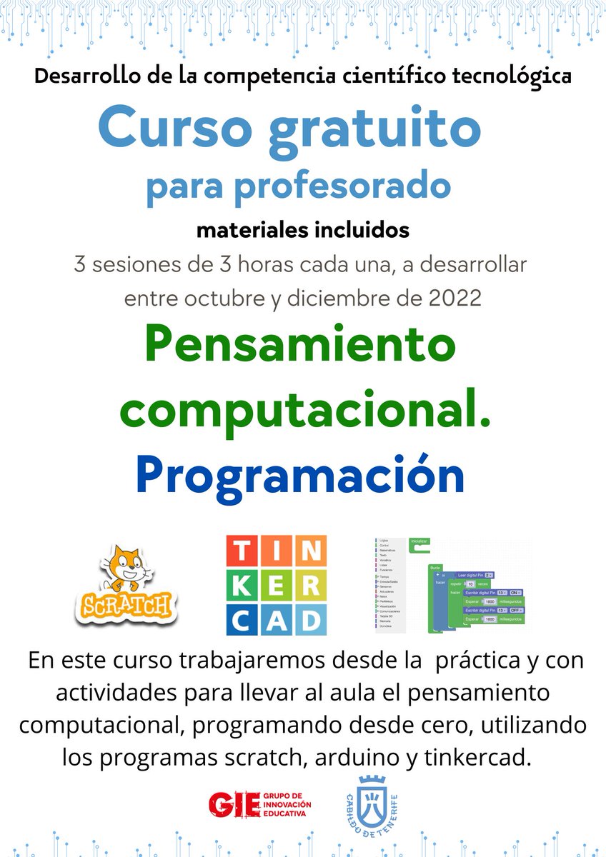 ProyectoGIE's tweet photo. Volvemos con las formaciones!
Plazo abierto para nuestra formación STEM en competencias científico tecnológicas para el profesorado, financiada por el Cabildo de Tenerife.
Talleres gratuitos
Inscríbete: https://t.co/cM0WXHHg49
Plazas limitadas https://t.co/XttlPto1eV